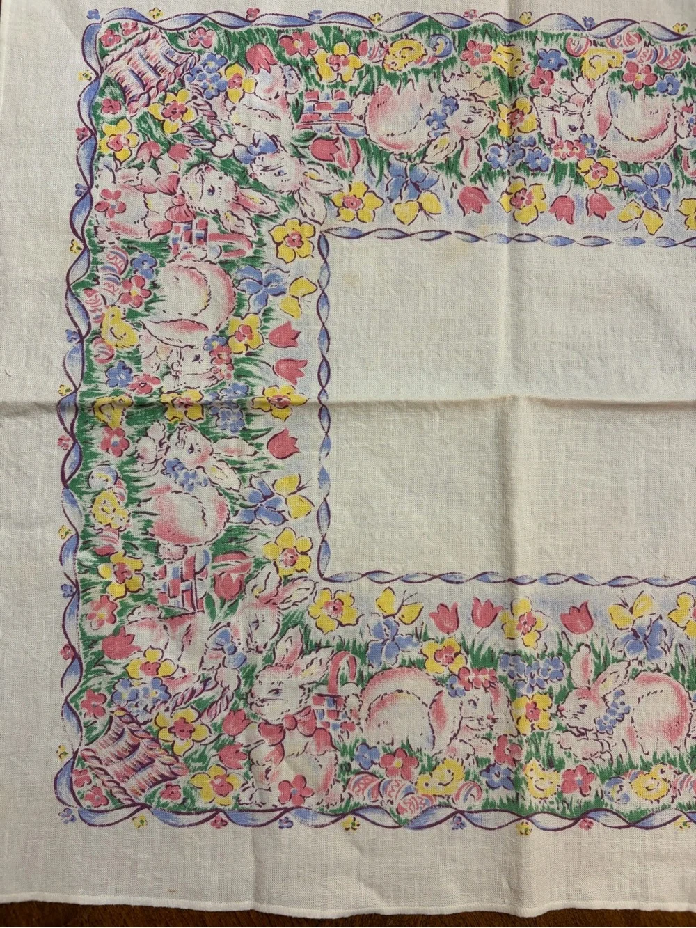 Spring Floral and Bunny Cotton Easter Napkins, Set of 8